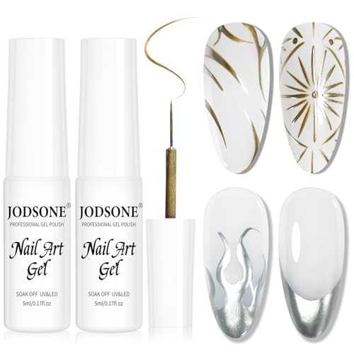 JODSONE Metallic Nail Art Gel Liner Set - Gold & Silver 3D Effect