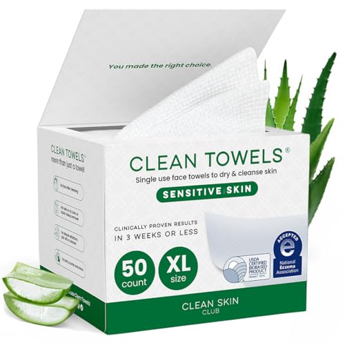 CLEAN SKIN CLUB Sensitive Skin Clean Towels® XL - 50 Count Pack, Ultra-Soft Disposable Face Wipes with Aloe & Glycerin