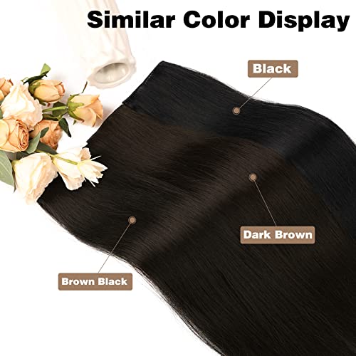 WECAN 22 Inch Clip-In Hairpieces - Brown Black, 6PCS Synthetic Fiber
