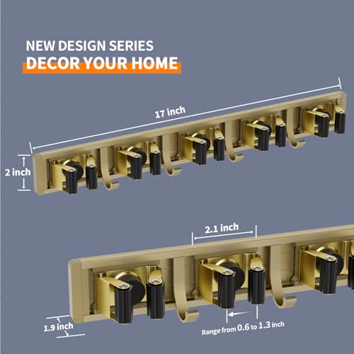 Reliahom Adjustable Broom Holder Wall Mount Storage Rack - 5 Racks & 4 Hooks