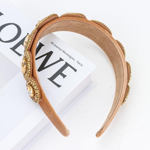 Gold Baroque Rhinestone Padded Headband - Vintage Crystal Hair Accessory
