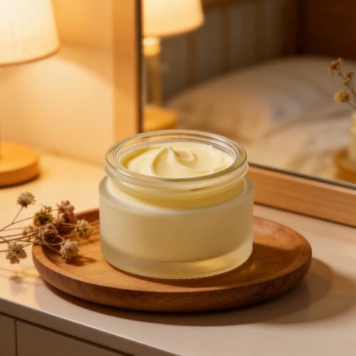 12 Pack Frosted Glass Cosmetic Jars with Wood Grain Lids - 1oz, 2oz, 4oz