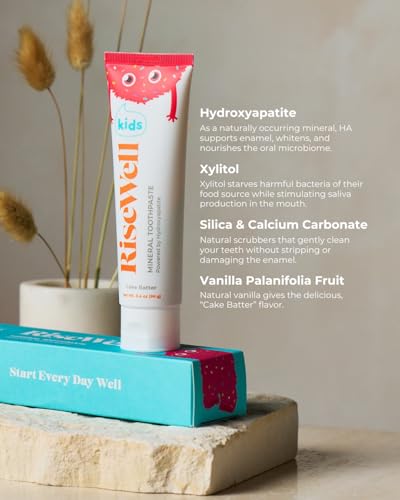RiseWell Kids Mineral Toothpaste 3.4 Oz Cake Batter Flavor, Fluoride-Free, Made in USA