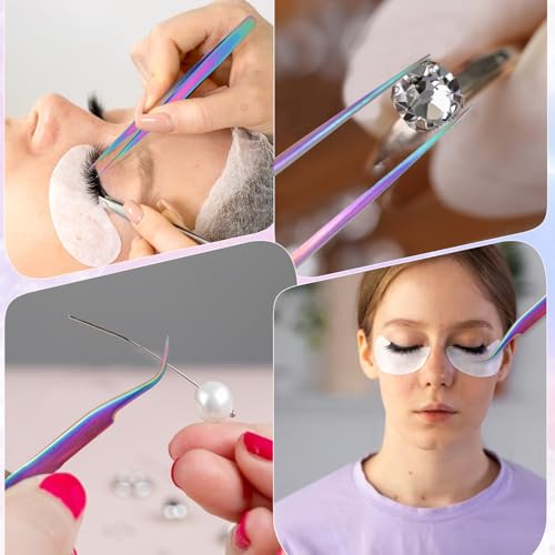 Eyelash Extension Tweezers Set - 2pcs Stainless Steel Curved & Straight Tips