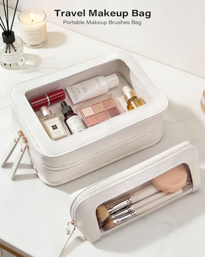 LETGO 2 Pack White Waterproof Clear Makeup Bags Set Travel Cosmetic Organizer
