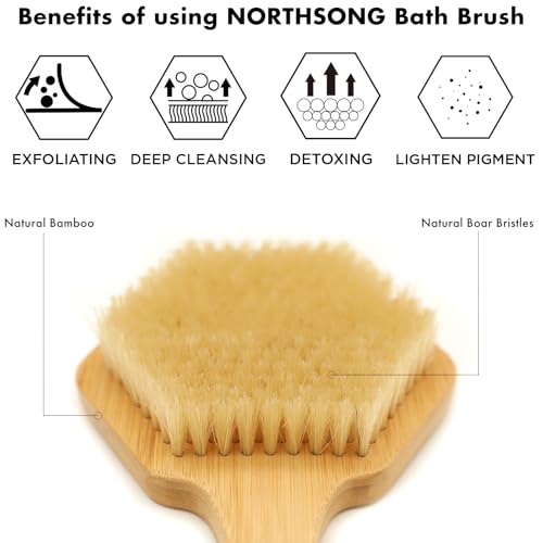 17.72 Inch Back & Face Body Brush Set with Natural Wild Boar & Synthetic Bristles – Dual Deep-Cleaning Exfoliating Set with Gift Box