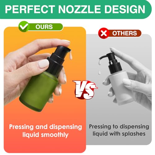2oz Frosted Glass Pump Bottle Dispenser Set - 3 Pack in Green, Pink, Brown