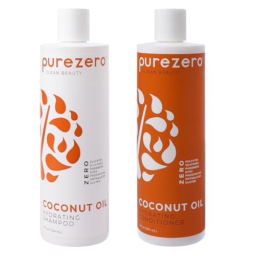 PureZero Coconut Oil Shampoo & Conditioner Set - Vegan, Sulfate-Free, 2 x 12 oz