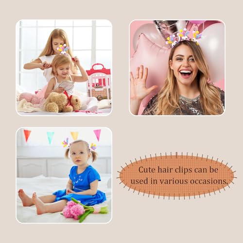 MIUPOO Fluffy Pom Poms Hair Clips for Girls - Pink Eyes Quirky Monster Barrettes, 2 Pieces