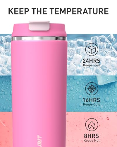 TOURIT 16 oz Insulated Stainless Steel Travel Mug - Pink