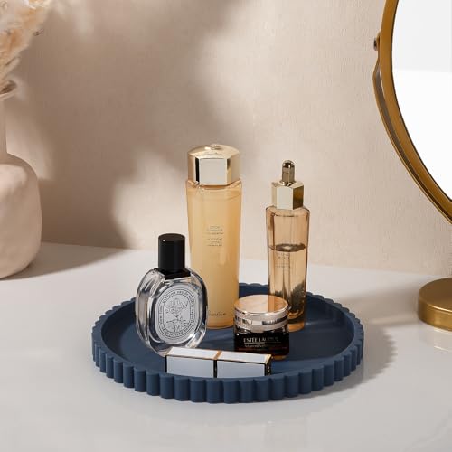9" Dark Blue Silicone Bathroom Tray - Non-Slip Organizer for Perfume & Soap