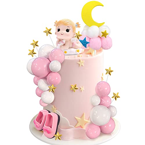 30PCS Pink Baby Girl Cake Decorations - Cake Toppers for Baby Showers & Birthdays