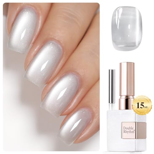 Double Rhythm Jelly Silver Cat Eye Gel Polish 15ML Holographic Glitter Magnetic Nail Polish