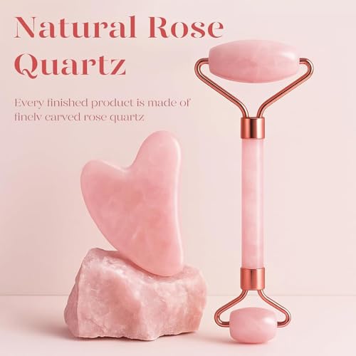BAIMEI Pink Rose Quartz Roller & Gua Sha Set for Facial Care