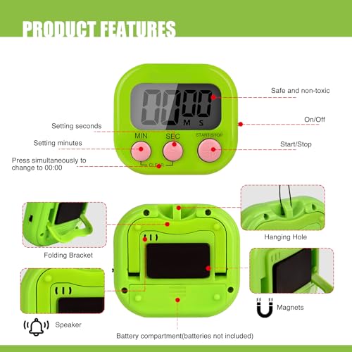 6 Pack Digital Kitchen Timers with Loud Alarm & Big LCD Display