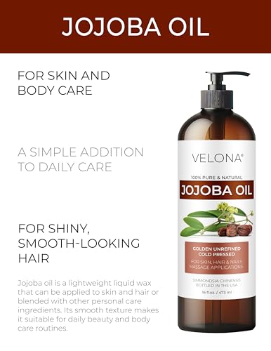 Velona Jojoba Oil 16 fl oz - Cold Pressed, Unrefined, Pump Included