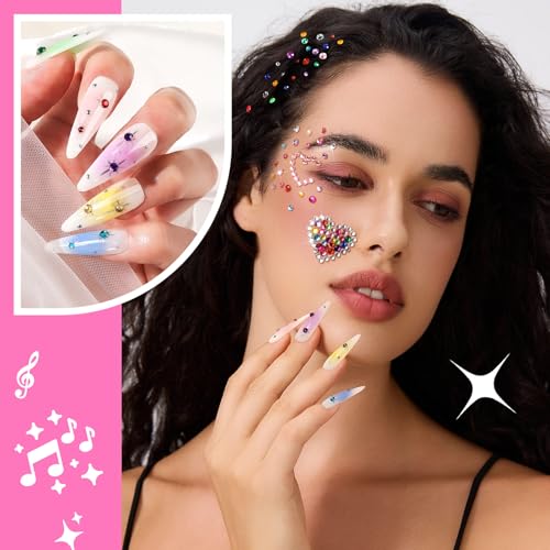 YGDZ Face Rhinestones Kit with Makeup Glue - 12 Colors & 3 Sizes
