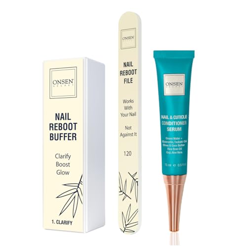 Onsen Japanese Nail Buffer & File Set with Cuticle Serum 0.51 Fl Oz - Sparkle-KIT 1.0