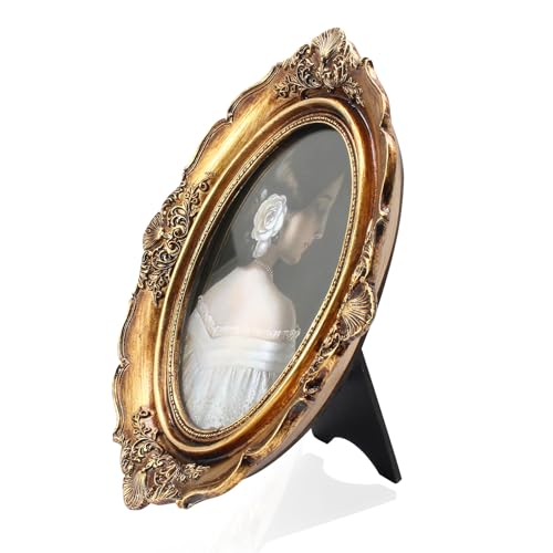 Jiozermi Vintage Oval Picture Frame 4x6 - Antique Bronze Gold Design