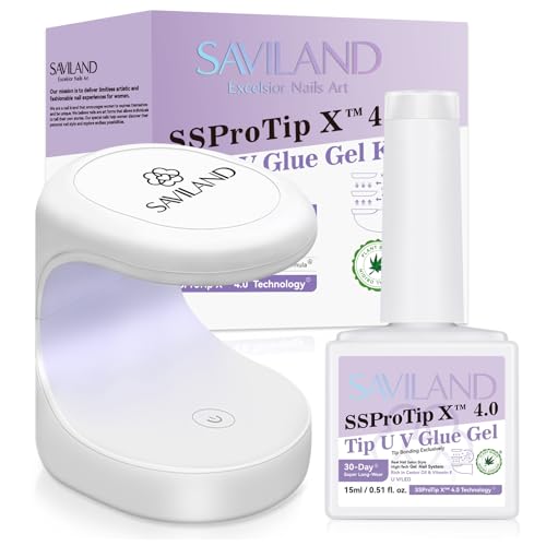 SAVILAND Gel Nail Glue Kit with UV Lamp - White2, 15ml, DIY Nail Extensions