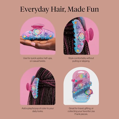 Lisa Frank Glitter Hair Clip - Dancing Dolphins Claw Clip for Women