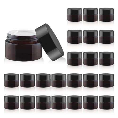24 Pcs 15g Amber Glass Cosmetic Jars with Lids - Refillable Travel Containers