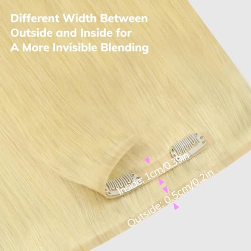 IDN BEAUTY 14 Inch Seamless Clip In Human Hair Extensions, 110g Blonde Remy