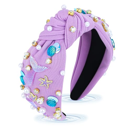 BAHABY Mermaid Knotted Headband with Rhinestone Pearl Starfish Decor