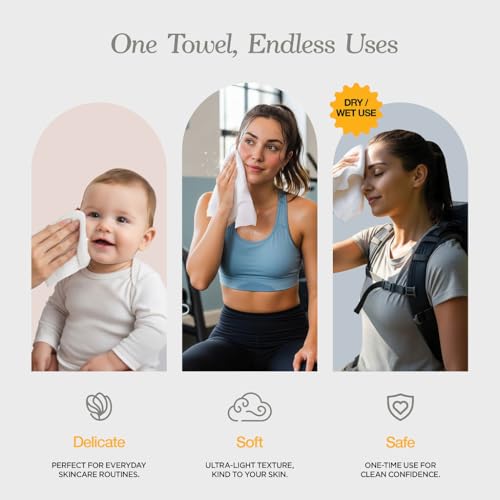 Lebogner 50 Pack Extra Large Soft Biodegradable Face Towels for Sensitive Skin
