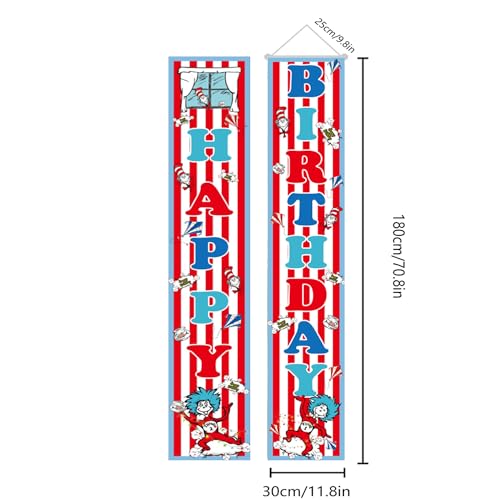 Happy Birthday Porch Banner Set - Cat in the Hat Design, 2pcs