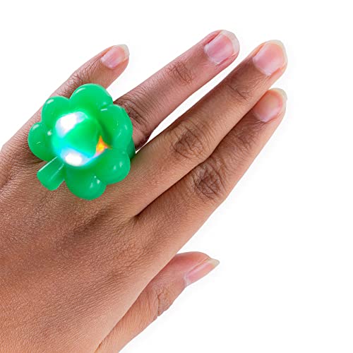 LED Light Up Green Shamrock Rings - St. Patrick's Day Party Favors (18 Pack)