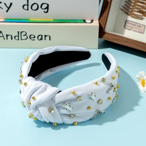 Jeweled Cheerleader Knotted Headband with Rhinestones & Pearls