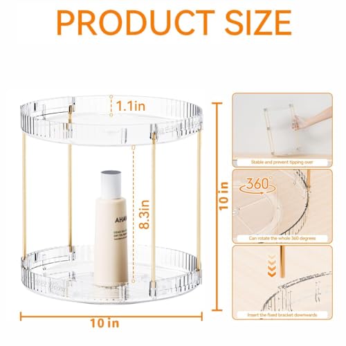 Yieach 2 Tier Acrylic Rotating Makeup and Perfume Organizer, Clear Vanity Storage