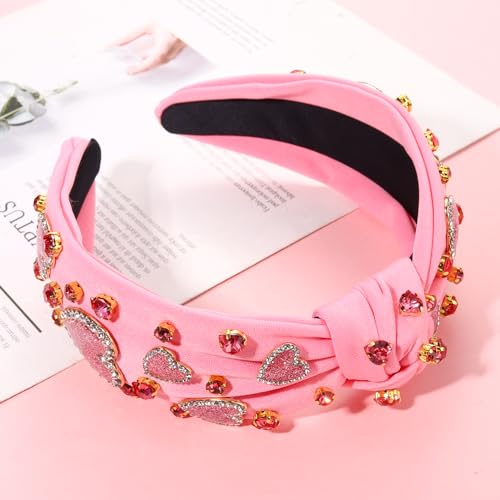 MOLOCH Pink Glitter Heart Knotted Headband - Beaded Rhinestone Hair Accessory