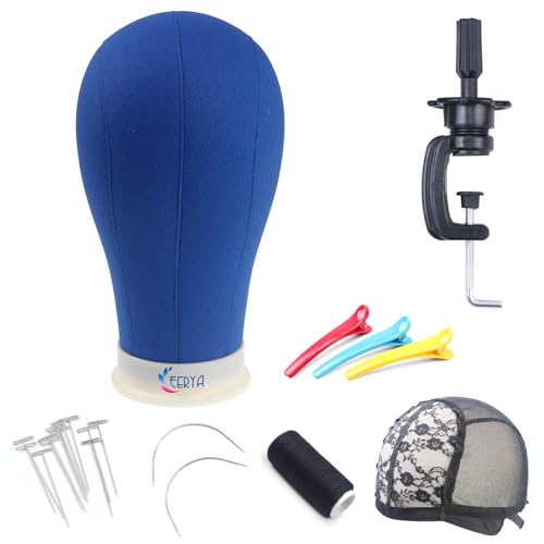 EERYA 24 Inch Canvas Wig Head Stand Set for Styling & Display