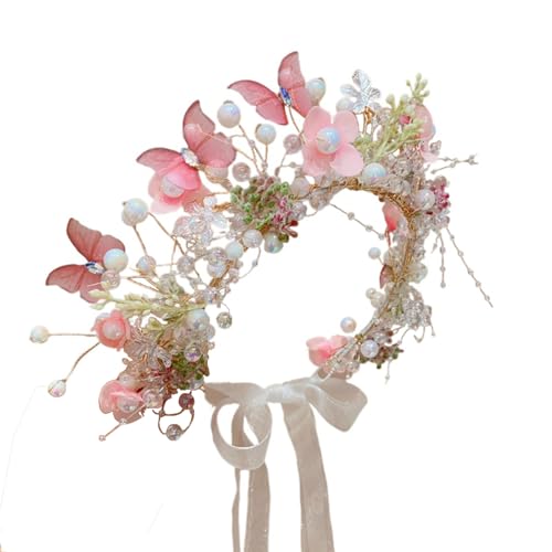 Pink Butterfly Flower Crown Headband for Women - 1 Count