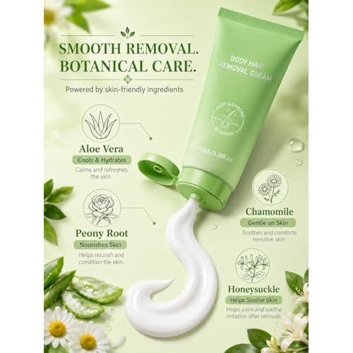 Hair Removal Cream for Women, 6.76 Fl Oz Gentle Depilatory Cream for Legs, Arms, Underarms, Bikini Line, Fast Body Hair Remover with Smooth Skin Finish, Sensitive Skin Care