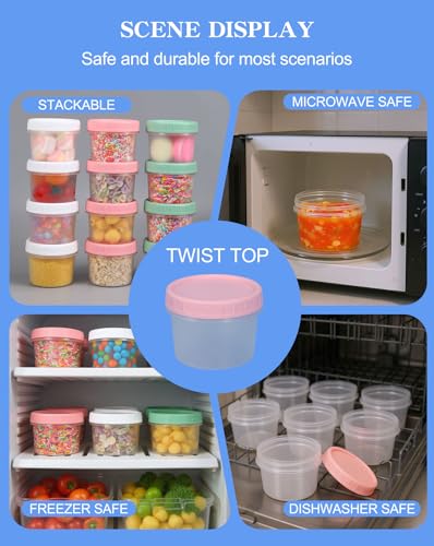 12 Pack 6.8 oz Food Storage Containers with Twist Top Lids - BPA Free, Leakproof, Microwave & Dishwasher Safe