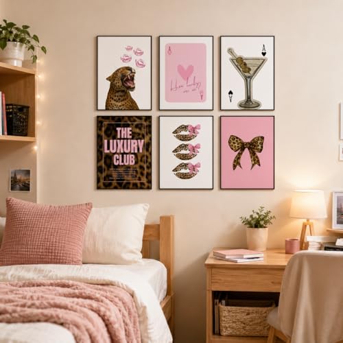 Coquette Pink Leopard Wall Art Set of 6 Prints, 8x10