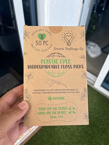 Biodegradable Dental Floss Picks - Eco-Friendly Cornstarch & Bamboo, 200 Count