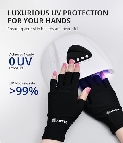 AIRSEE UPF 50+ UV Protection Gloves for Gel Manicures - Fingerless Design
