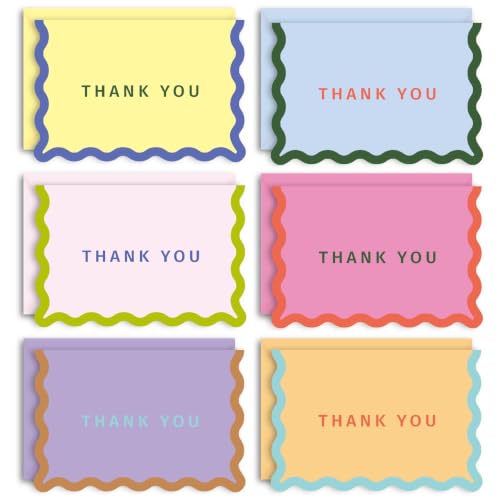 24 Pack Colorful Thank You Cards with Envelopes - Blank Notes