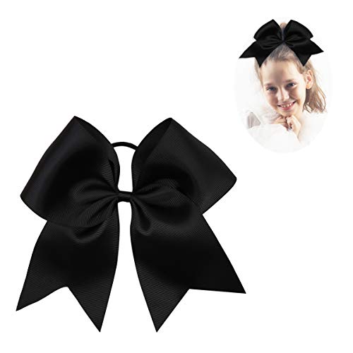 8-Inch Black Cheer Bow for Cheerleaders - Handmade Grosgrain Hair Tie