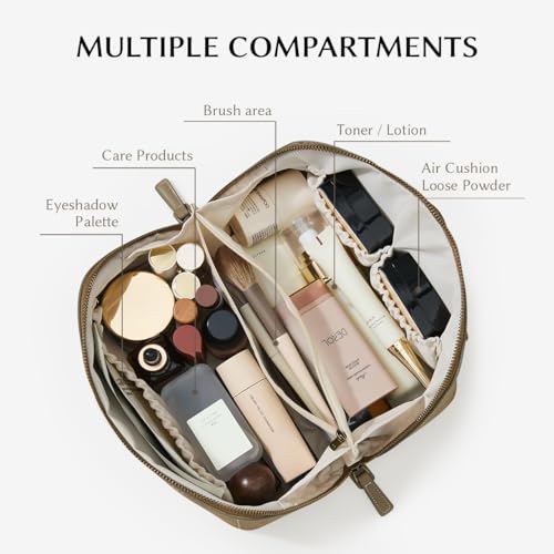 EACHY Travel Makeup Bag, Flat-Open Faux Suede Toiletry Organizer