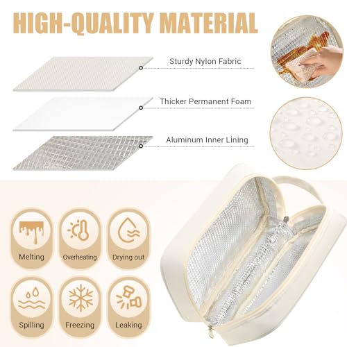 Kacctyen Insulated Makeup Bag - Waterproof Travel Cosmetic Organizer, Cream