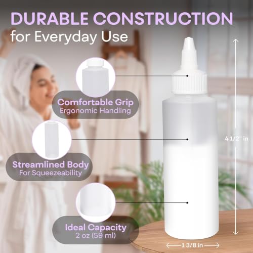 2 oz Refillable Plastic Squeeze Bottles with Twist Top - Multi-Purpose, Leak-Proof, BPA-Free (Pack of 3)