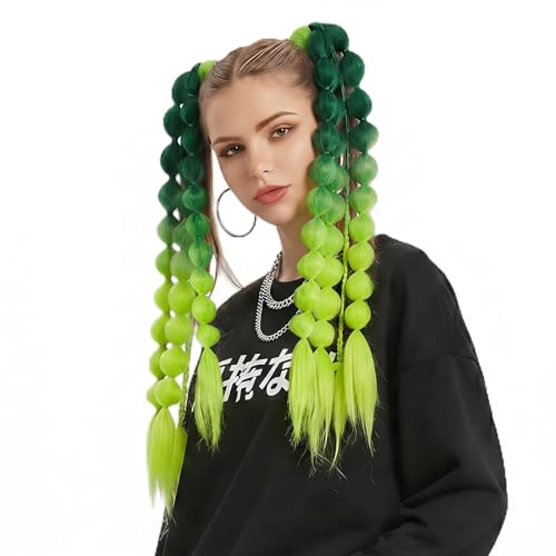 PURFUN Green Colorful Gradient Bubble Braided Hair Extensions for Crazy Hair Day Halloween Cosplay