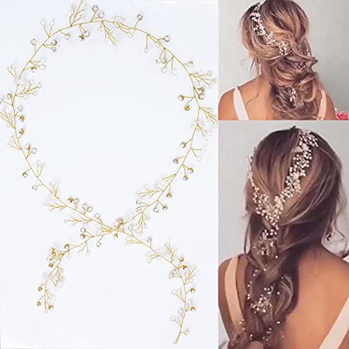 Yean Gold Wedding Hair Vine Long Bridal Headband - 100cm Hair Accessories for Bride & Bridesmaid