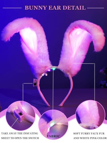 LED Light Up Bunny Ears Headband - Glow in the Dark Rabbit Ear Headpiece