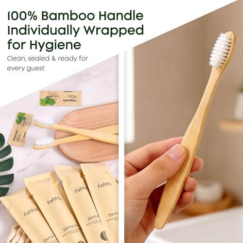 30-Pack Disposable Bamboo Toothbrush and Toothpaste Kit for Guests